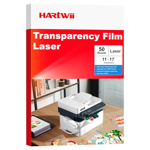Hartwii 11x17 Laser Transparency Film,50 Sheets 4mil Double Sides Overhead Projector Film for Laser Jet Printer and Copier,Transparent OHP Film Paper A3 Menu Size