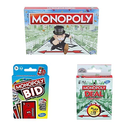 Image of MONOPOLY Board Game (Multicolor) for Kids Ages+ & Deal Card Game for Families and Kids Ages 8+, Fast Gameplay with Cards & Bid Game, Quick-Playing Card Game for 4 Players,for Families and Kids Ages+