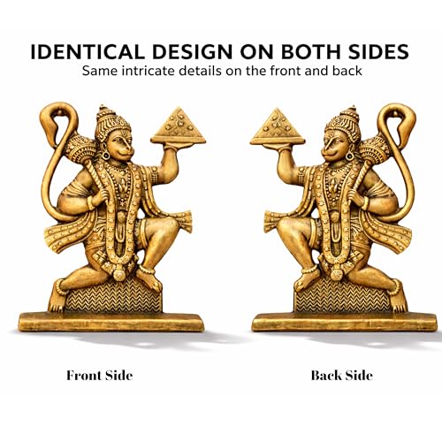 Image of 6cm Height Unique Hanuman ji Idol with Double Sided Design Hanumanji Murti Bajrangbali Statue for Home Temple&Car Dashboard,Office,Gift- for Good Luck & Fortune|(Gold)(Pack of 01)