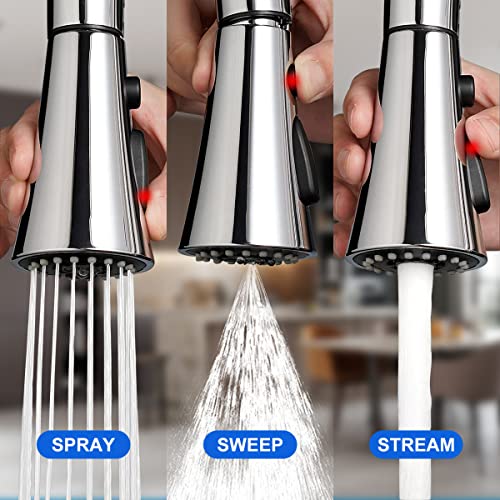 Touchless Kitchen Sink Faucet, Biear Motion Activated Single Handle Kitchen Faucet One Hole/Three Hole Polished Chrome Flow Sensor Faucet With 3-Function Pulldown Sprayer Stainless Steel Faucet #TOP1