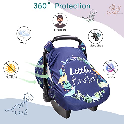 Car Seat Covers for Babies Boys, Little Brother Infant Carseat Canopy, Stretchy Newborn Stroller Carrier Cover, Dinosaur