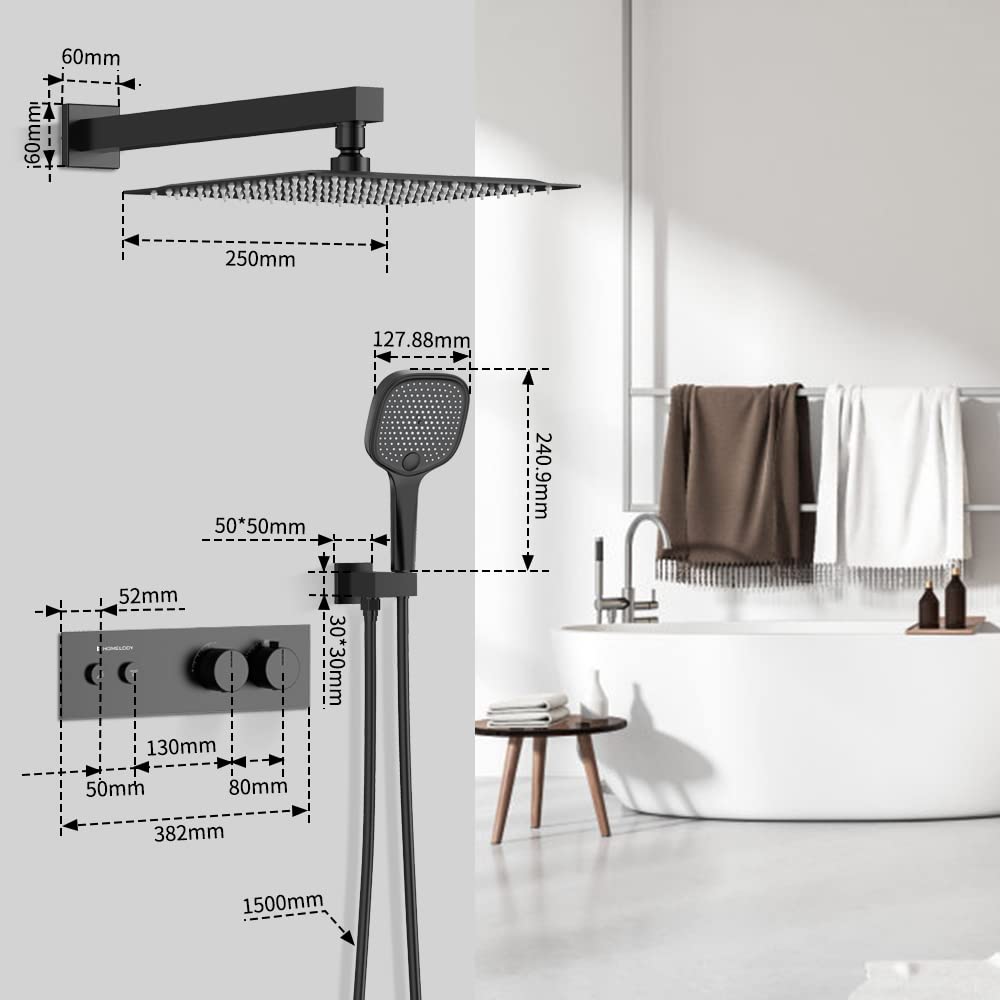Colonne Douche Thermostatique (Ensemble de Douche Encastré Noir)