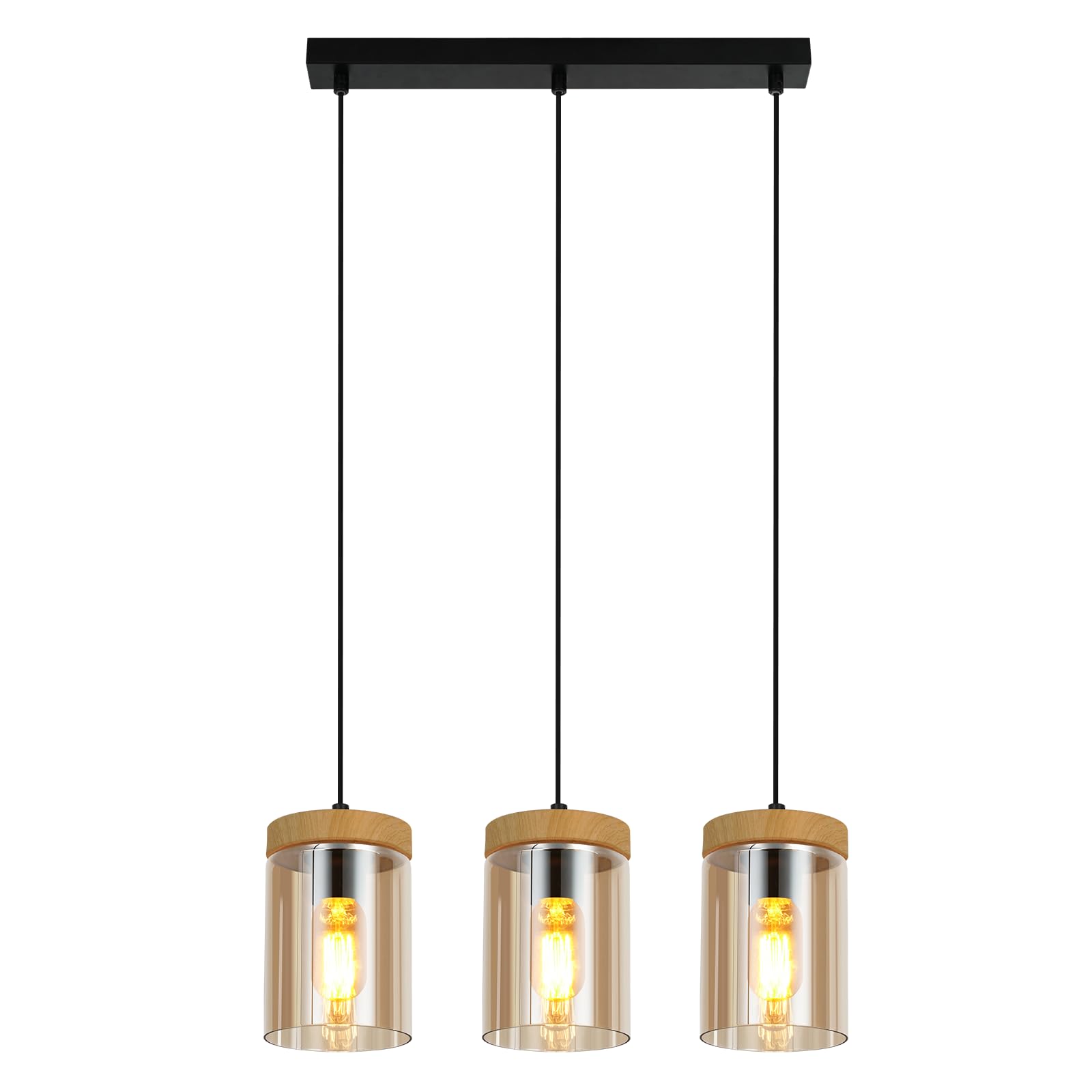 ZMH Pendelleuchte Esstisch Esszimmerlampe Vintage- Hängelampe E27 | Wohnzimmer Glas Esstischlampe Retro 3 Flammig Hängeleuchte Schlafzimmer Pendellampe Höhenverstellbar Küche ohne Leuchtmittel