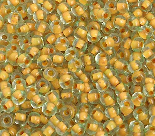John Bead Czech Glass Seed Bead/Pony Bead 6/0 Green/Yellow Color Lined Terra Color - 500g Bulk Bag by Preciosa (Jablonex)