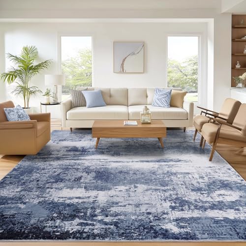 Image of Large Rugs for Living Room 200x300cm Deep Blue Modern Machine Washable Rug