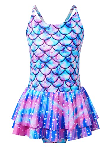 Toddler Girl Swim Dress Fish Scale Swimsuits for Girls One Piece Swimwear Sleeveless Beach Bathing Suit