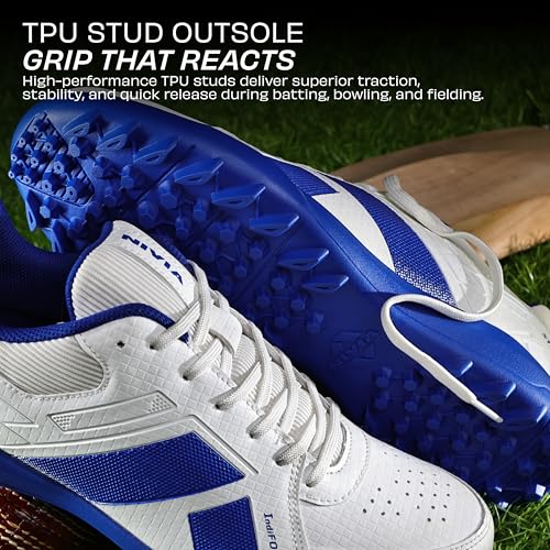 Image of NIVIA Stance Cricket Shoes for Men & Women with Breathable Synthetic Upper, EVA Cushion Sockliner, Personalized Heel Fit & High-Grip TPU Stud Outsole for Batting, Bowling & Fielding