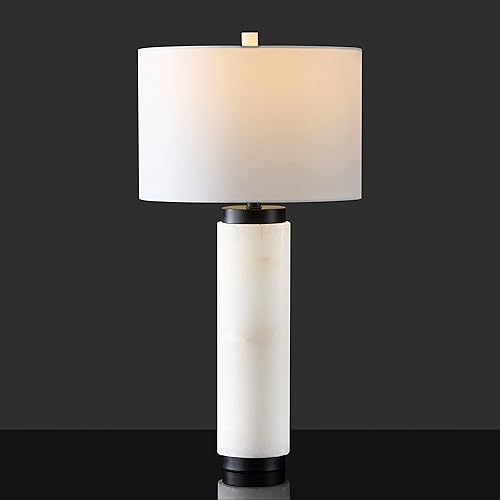 Safavieh Couture Lighting Collection Sydni - Lámpara de mesa hecha a mano con pilar de alabastro blanco de 30 pulgadas