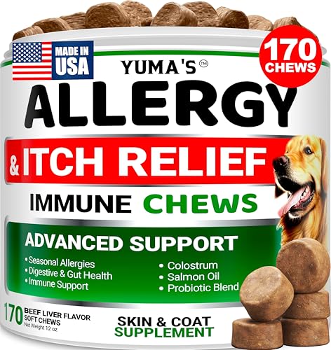 Dog Allergy Relief Chews - Dog Itching Skin Relief Treatment Pills - 170 Treats - Anti-Itch - Itchy and Paw Licking - Hot Spots - Omega 3 Fish Oil - Dry Skin & Coat Supplement - Beef Liver Flavor