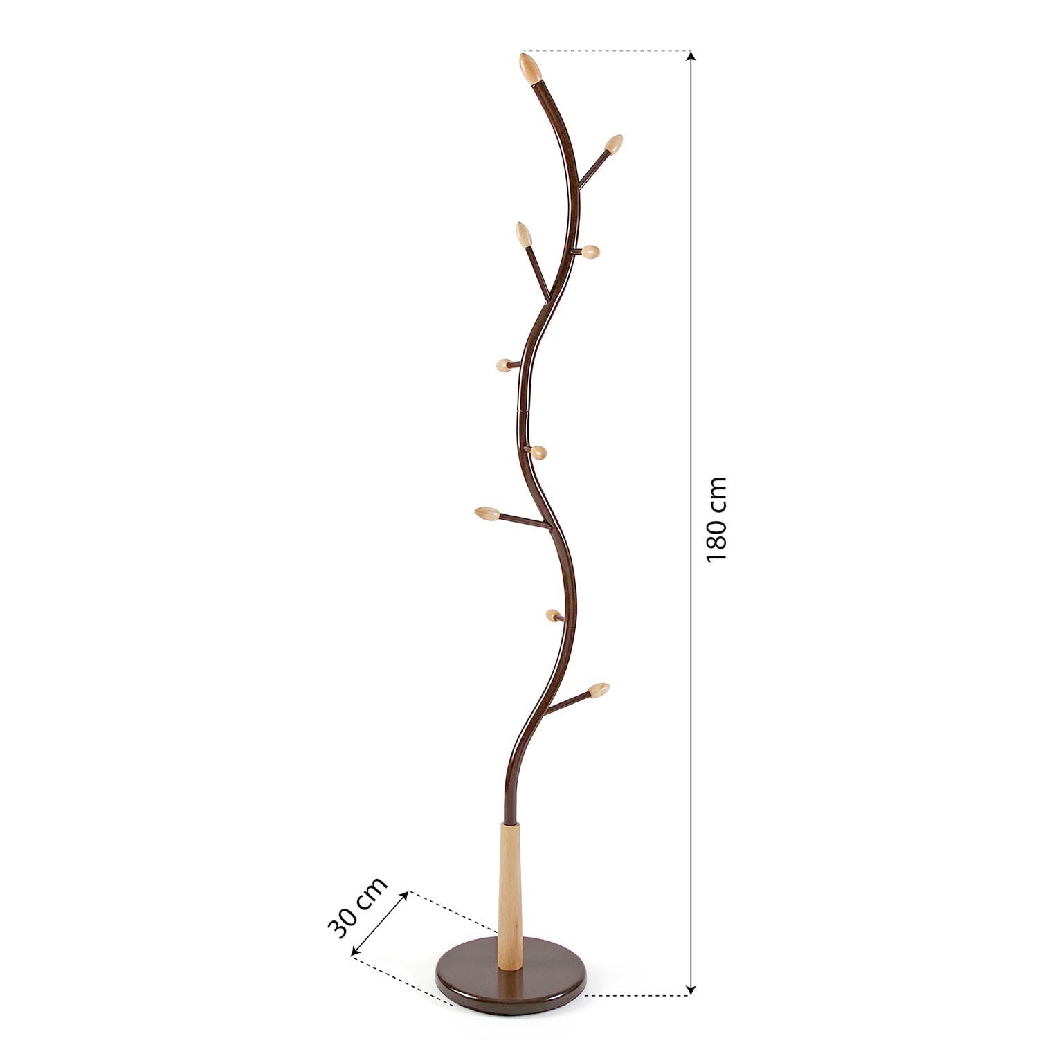 Versa Swindon Minimalistyczny wieszak na ubrania z 9 haczykami lub wieszakami na ubrania lub torby do przedpokoju, wymiary (wys. x szer. x gł.) 180 x 30 x 30 cm, metal, brąz