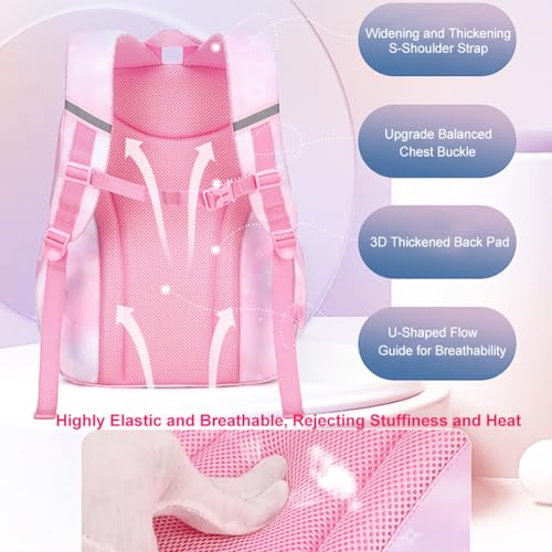 Image of MATMO Backpacks for Girls, School Backpack Kids Student Bookbag Travel Daypack (Pink)