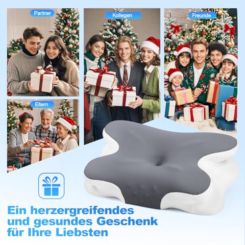 Nackenkissen - Orthopädisches Kopfkissen aus Memory Foam - Ergonomisches Kopfkissen gegen Nackenschmerzen für Seitenschläfer, Rückenschläfer und Bauchschläfer mit Eisseiden Bezug (Dunkelgrau)