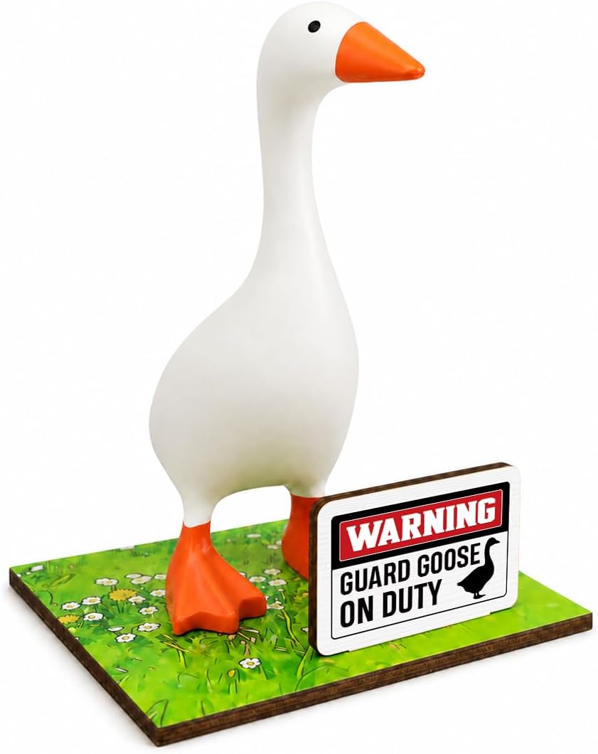 SUSZDOU Desk Goose-Magnetic Key Holder - Guard Goose ON Duty, FUUNY Desk Decor with Wooden Base for Home, Office, Entryway, Shelf, Table, Funny Housewarming Gifts