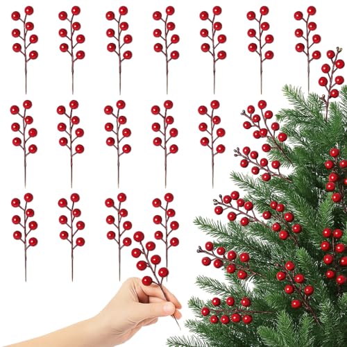 SUPVOX 10 Pcs Christmas Artificial Berry Picks - Artificial Holly Berries,Fake Red Berries for Christmas Tree Branches Fillers Ornaments DIY Crafts Wedding Home Party