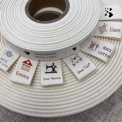 Custom Cotton Fabric Labels for Handmade Items Personalized Sewing Labels for Clothing Quilting & Knitting Custom Clothing Tags Soft 100% Cotton Machine Washable 2057mm (50500 PCS)