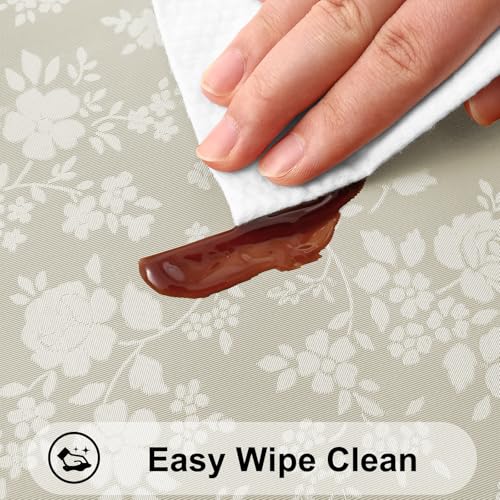 Image of Smiry Rectangle Waterproof Heavy Duty Vinyl Tablecloths, 60 x 102 Inch | Wipeable Washable Floral Embossed Table Cover for Kitchen and Dining Room, Indoor & Outdoor Use, Sand
