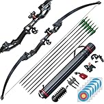 D&Q Archery Set Adult Bow and Arrow Set Adult Takedown Recurve Bow Hunting Bow Target Practice Competition Survival Longbow Right Hand 50" 30lbs, 40lbs with 6pcs Mixed Carbon Arrow (40LB, Black)