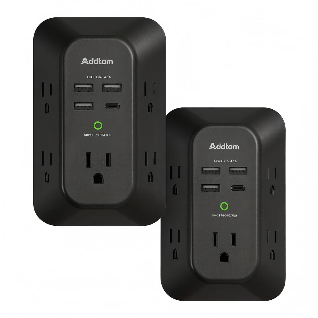Addtam Surge Protector, Outlet Extender with 5 AC and 4 USB Ports, Black — Amazon image 8