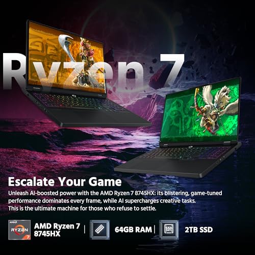 Image of Lenovo Legion Pro 5 16 inch WQXGA 165Hz Gaming Laptop, AMD Ryzen 7 8745HX, GeForce RTX 5060 8GB GDDR7, 64GB DDR5, 3TB Storage (2TB SSD&1TB Docking Station), 24-Zone RGB Backlit Keyboard, Win 11 Pro, Black