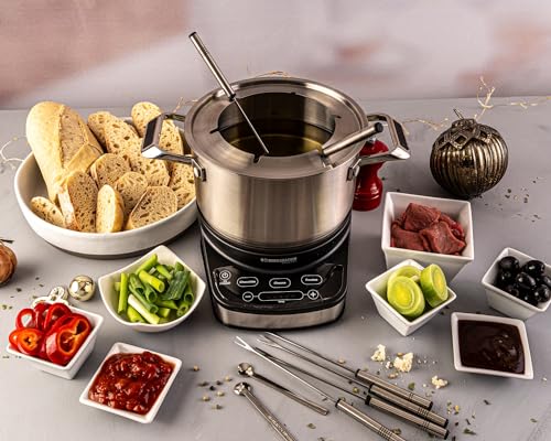 ROMMELSBACHER Elektro Fondue Set F 1200 - Fonduetopf aus Edelstahl (2,5 Liter), 6 Fonduegabeln, 3 Programme, extra langes Kabel, hohe Temperaturgenauigkeit, 1200 Watt – Bild 3