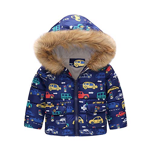 VEKDONE Baby Winter Coat with Scarf & Hat Warm Fur Collar Hooded Down Windproof Jacket Blue