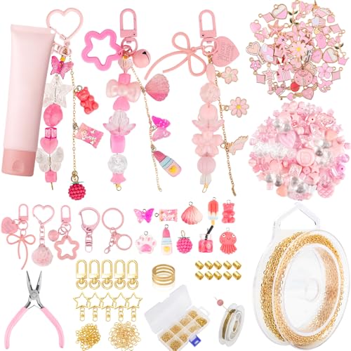 Ecoofor 249Pcs Keychain Making Kit for Kids & Adults – Includes 15 Keychain Clips, 16.4 Feet Chains, 100 Charms, Beading Accessories, Jewelry Pliers – DIY Bag Charms & Jewelry Craft Kit Supplies