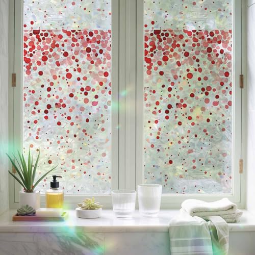 Vinilo para ventana arcoíris rojo con puntos y protección solar miniatura 5