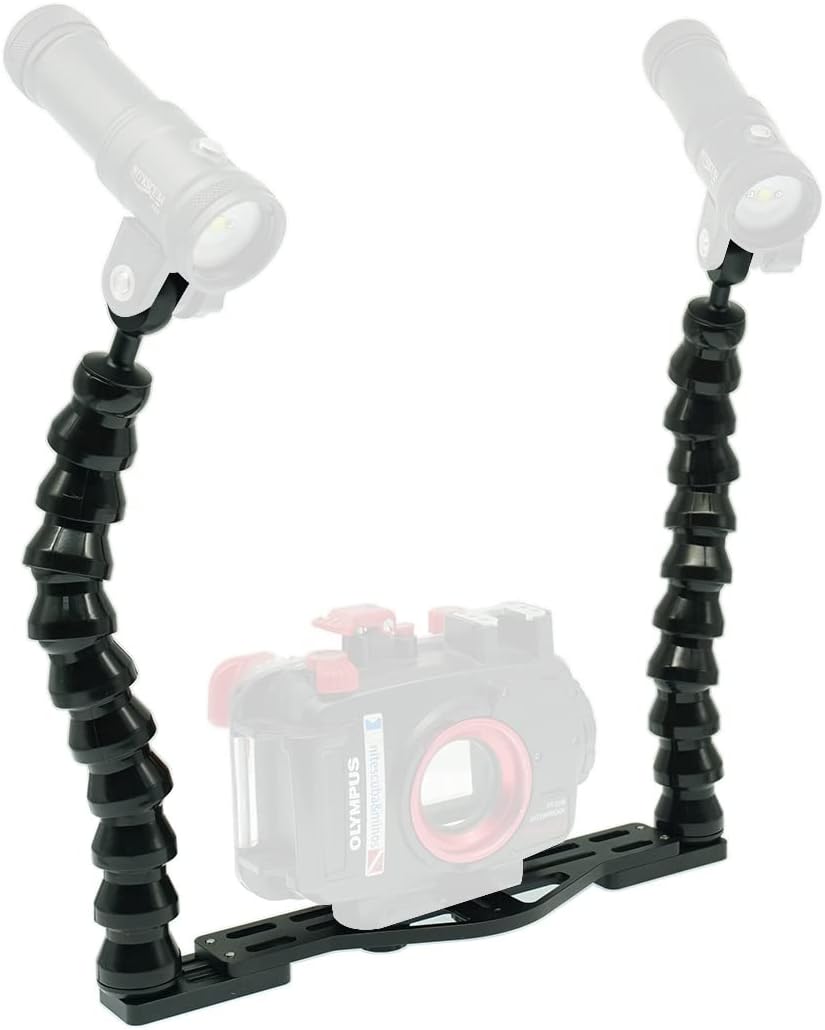 Nitescuba Dual Flexible Underwater Camera Tray - Handheld Stabilizer Rig Stand for GoPro, Sony RX100 & PT-059 Compact Camera Housing, Photography Stabilization Mount