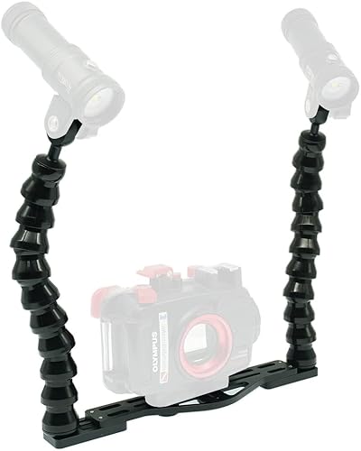 Nitescuba Bandeja doble flexible para cámara subacuática - Soporte estabilizador de mano para GoPro, Sony RX100 y PT-059 carcasa de cámara compacta,