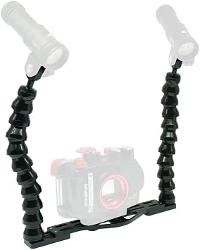 Nitescuba Dual Flexible Underwater Camera Tray - Handheld Stabilizer Rig Stand for GoPro, Sony RX100 & PT-059 Compact Camera Housing, Photography Stabilization Mount