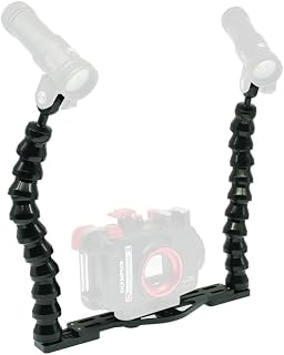 Nitescuba Dual Flexible Underwater Camera Tray - Handheld Stabilizer Rig Stand for GoPro, Sony RX100 & PT-059 Compact Camera Housing, Photography Stabilization Mount