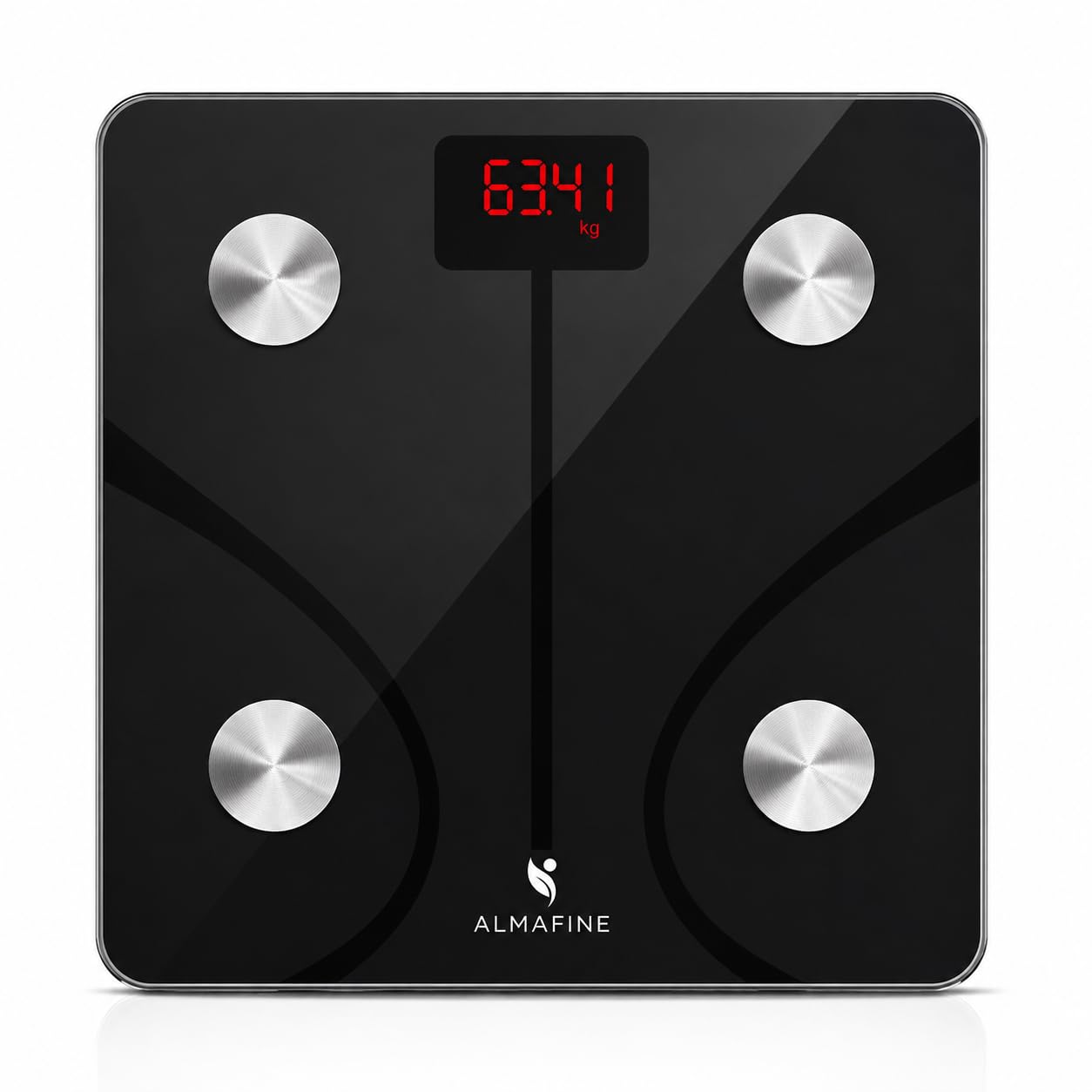 Báscula Inteligente Digital Bluetooth 28x28 cm, 26 Métricas Corporales, Báscula de Baño con App iOS y Android, Cristal Templado, Peso Corporal, IMC, Grasa y Masa Muscular