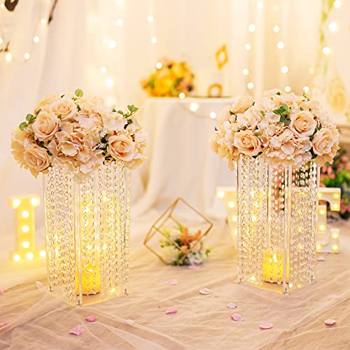 Nuptio Centerpieces for Weddings Acrylic Vases - 10 Pcs 15.7in Tall Crystal Flower Vase Flowers Stand for Party Tables Decorations - Elegant Bulk Weddings Decoration Table Geometric Centerpiece Stands