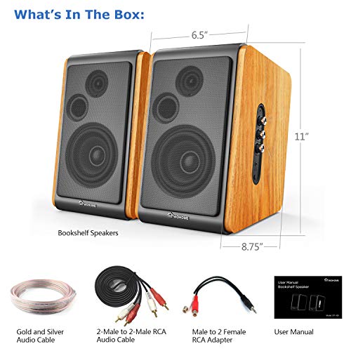 Wohome Bookshelf Speakers 60W Powered Bluetooth Active Home Theater Speaker (Pair, Wooden Enclosure, Wood Color, 4 Inch Driver, Model BT-106)