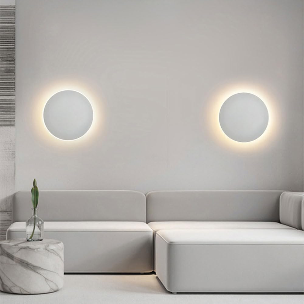 Modern LED Wall Sconces, 3000K Warm White Round Disc Shape LED Wall Light, Minimalist Indoor Mounted Lamp for Bedroom, Bathroom, Living Room, Hallway, Corridor White 5.1"