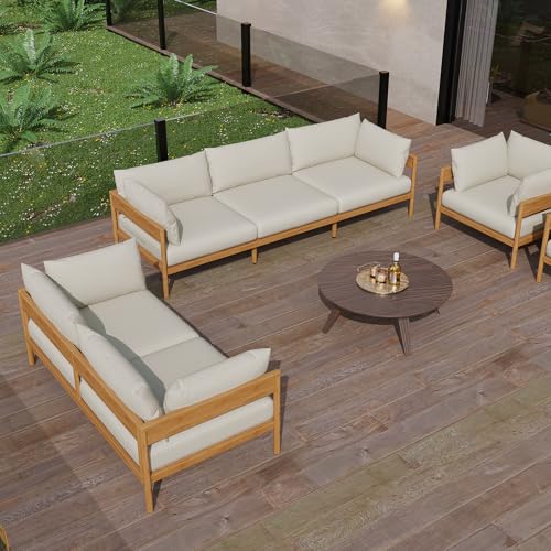 Acanva Outdoor Patio Sofa, Modern All-Weather Aluminium Conversation Furniture with Thick Cushions for Backyard, Garden, Porch, Couch, Beige - Thumbnail 5