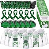 Haishell 18 Sets Mental Health Awareness Pins Bulk Green Butterfly Brain Ribbon Lapel Hope Brooch with Inspirational Cards Organza Bags for Men Women Decor Public Charity Events Favor