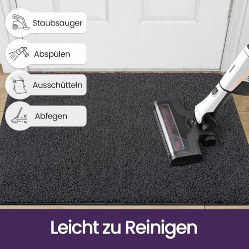 DEXI Fußmatte Innen 60 x 90 cm, rutschfeste Schmutzfangmatte, Maschinenwaschbare Fussmatte, Saugstarke Türmatte, Sauberlaufmatte, Eingangsteppich für Hund, Haustür & Flur, Schwarz-grau