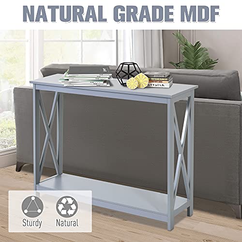 Homcom 2-Tier Console Table, Sofa Side Table With Storage Shelf, X Design For Entryway, Living Room, And Hallway, Grey #TOP5