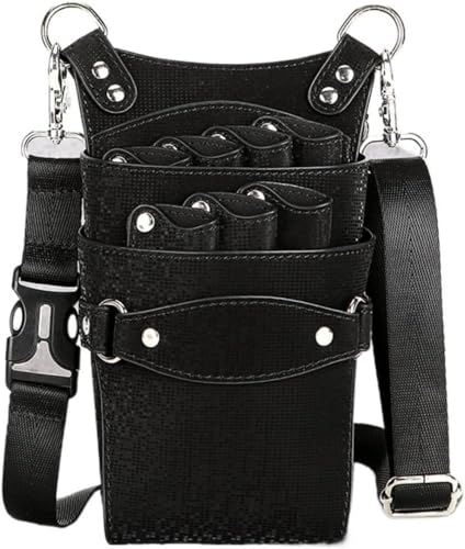 Zehaiwl 美容師 シザーケース トリマー 大容量 7丁 コーム ハサミ収納 ポーチ 理容室 ウエスト ショルダーバッグ はさみ 櫛 収納 サロン 家庭用 2way トリマー ツールポーチ サロン レザー 挿し 美容師 理容師 トリマー ベルト付き (