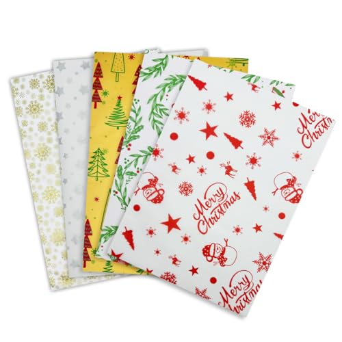 50 x 35cm Christmas Tissue Paper for Gift Wrapping - Red Green Festive Design 25 Sheets 5 Different Pattern Tissue Paper for Christmas Craft Gift Wrapping