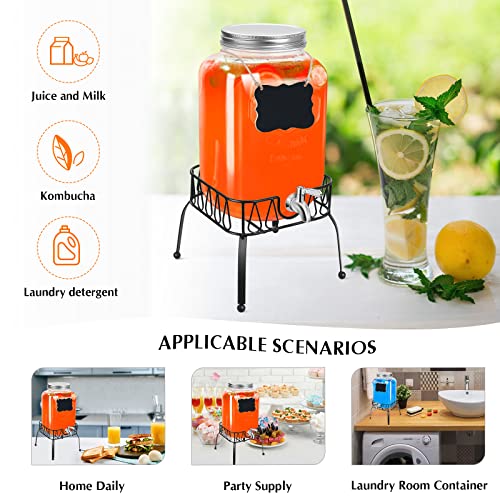 2 Gallon Drink Dispensers For Parties, Beverage Dispenser With Stand, Stainless Steel Spigot, Fruit Infuser, Marker & Chalkboard, Mason Jar Glass Water Dispenser For Sangria Lemonade Juice #TOP5