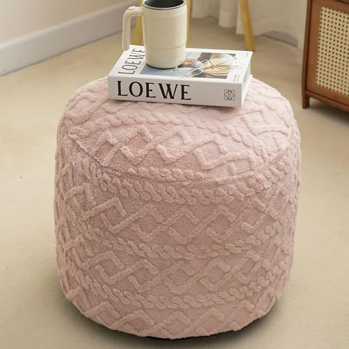 Round-Stuffed-Pouf-Ottoman-for-Foot-Rest-Faux-Fur-Poufs-with-Foam-Chunk-Filling-Storage-Ottoman-Pouf-Foot-Stool-Cushion-20-X-15-InchFloor-Poufs-Foot-Rest-for-Living-Room-Bedroom-Home-Decor-Pink Round Stuffed Pouf Ottoman for Foot Rest Faux Fur Poufs with Foam Chunk Filling Storage Ottoman Pouf Foot Stool Cushion 20 X 15 InchFloor Poufs Foot Rest for Living Room Bedroom Home Decor Pink