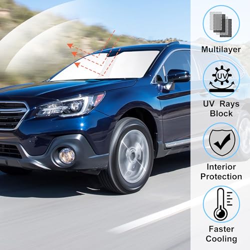 Image of Windshield Sun Shade Custom Fit for 2015-2019 Subaru Outback Wagon Accessories Foldable Sunshade Sun Blocker Protect Car from Sun Rays & Heat Damage Keep Car Cooler