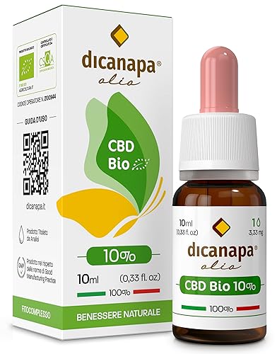dicanapa Olio CBD 10% Biologico Certificato Made in Italy 10 ml 1000 mg – 100% Naturale Olio di Canapa - Hemp Oil Full Spectrum