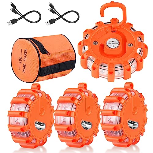 Tobfit 4 Pack Rechargeable LED Road Flares Roadside Emergency Car