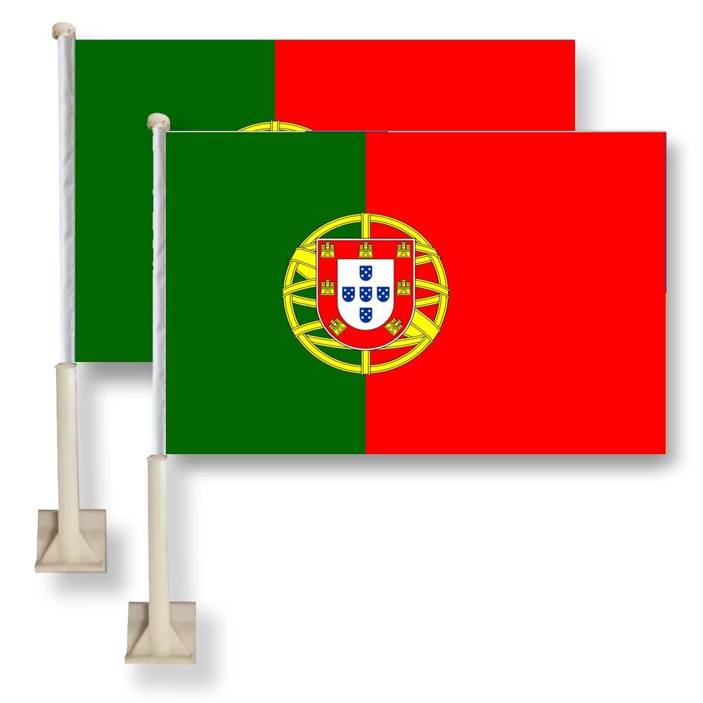 Flag King Portugal Car Window Flag 11X16Inch(28x40cm) 100% Polyester, Strong White Flagpole