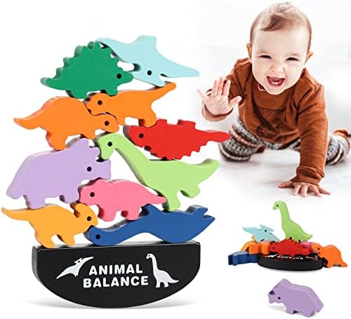 Dinosauro Giochi Equilibrio per Bambini,Blocchi di Equilibrio in Legno Giochi impilabili,Giocattoli impilabili in legno a forma di animale per Bambini di 2-6 Anni Ragazzi Ragazze Regali di Compleanno
