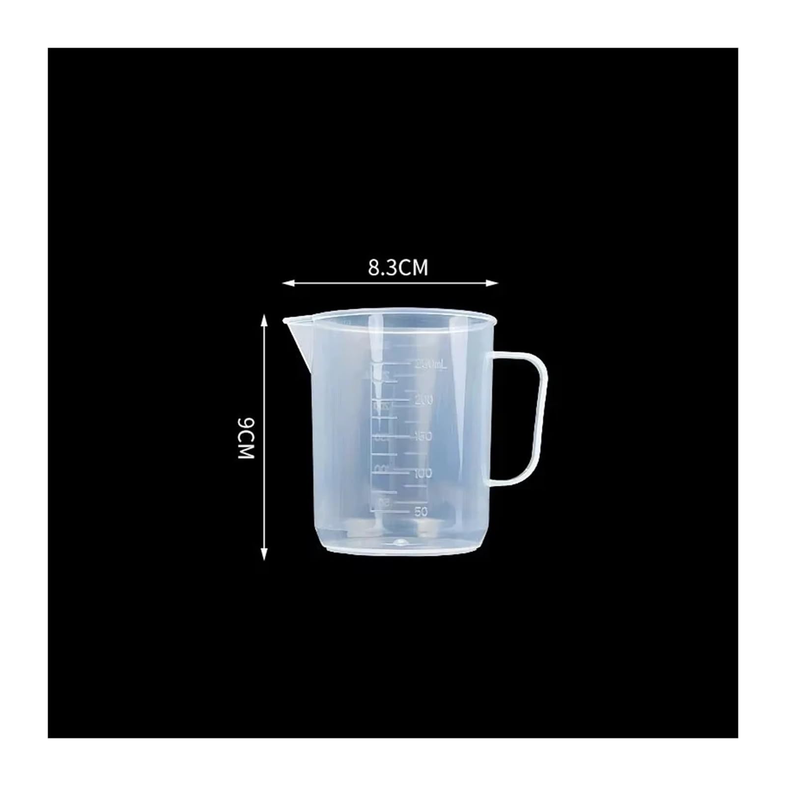 Plastikowa miarka z podziałką o dużej pojemności z pokrywką - przezroczysta zlewka do mieszania do użytku w kuchni i laboratorium(250ml)
