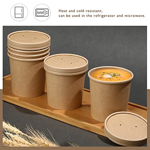 Image of Wuadua 25 Pack 16 oz Ice Cream Containers Paper Food Containers with Lids | Paper Dessert Cups with Lids Disposable Soup Cups Microwavable and Freezer Safe To Go Bowls with Lids for Hot, Soup Ice Cream